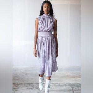 Adam Lippes New York Smocked Waist Dress in Printed Chiffon Lavender Multi NWT